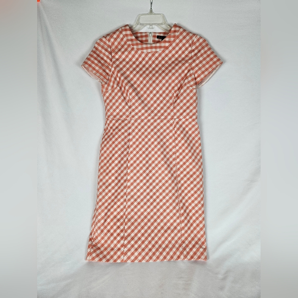 Brooks Brothers Gingham Checkered Dress in Peach and White Petite Lined
